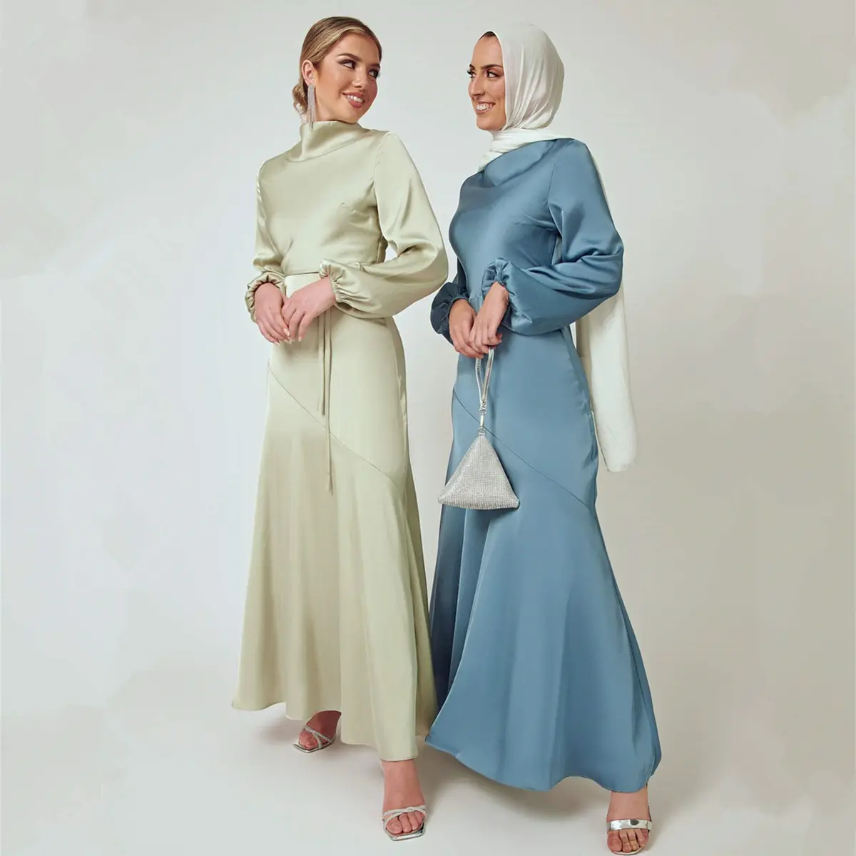 Yibaoli-vestido abaya de satén para mujeres musulmanas, vestido de gran calidad cerrado, hecho a mano, 2022