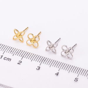 Boucles d'oreilles à clous en argent S925 avec plateau vide et perles rondes de 4-5 mm, accessoires de perles DIY, mode, 20379 - Product Image 2