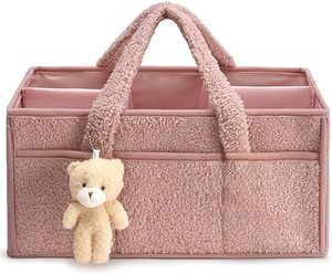 Sac de rangement spacieux pour bébé, doté d'une texture douce en laine d'agneau et d'un motif de logo charmant, idéal pour organiser les jouets. - Product Image 1