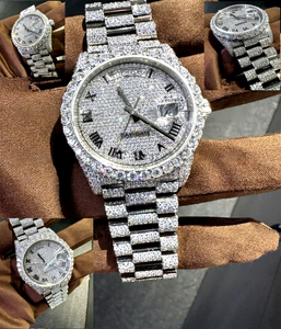 VVS White Gold Stainless Steel Moissanite Case Dial Bracelet Clasp 10 Bar Water Resistant White Crystal Glass <b>Mechanical</b> <b>Watch</b> - Product Image 1