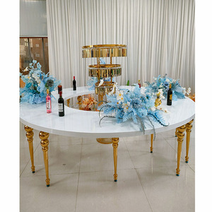 Table Ronde de Mariage FURUN en Acier Inoxydable Simple avec Pieds Dorés et Plateau Blanc, Grande Assemblage pour Décoration de Mariage, Vente en Gros - Product Image 2