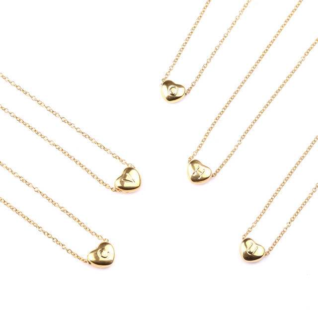 Gold Stainless Steel Personalized Heart Letter Necklace for Ladies