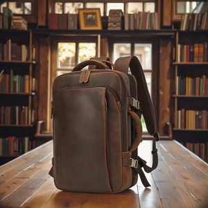 Crazy <strong>Horse</strong> Leather Laptop <strong>Backpack</strong> Men's Vintage Genuine Leather Large Capacity Briefcase 17-inch Fashion Casual Travel Bag - Product Image 1