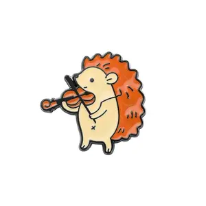 Cute Hedgehog Playing The Violin Instrument Music Wholesale Free Sample Design Custom Logo Metal Hard Enamel Pins for Souvenir