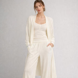 Ensemble pyjama 3 pièces <span class=keywords><strong>en</strong></span> tricot pour <span class=keywords><strong>femme</strong></span> : cardigan, caraco et <span class=keywords><strong>pantalon</strong></span> large <span class=keywords><strong>en</strong></span> bambou, modal et coton – Tenue de détente et de nuit pour <span class=keywords><strong>femme</strong></span> - Product Image 1