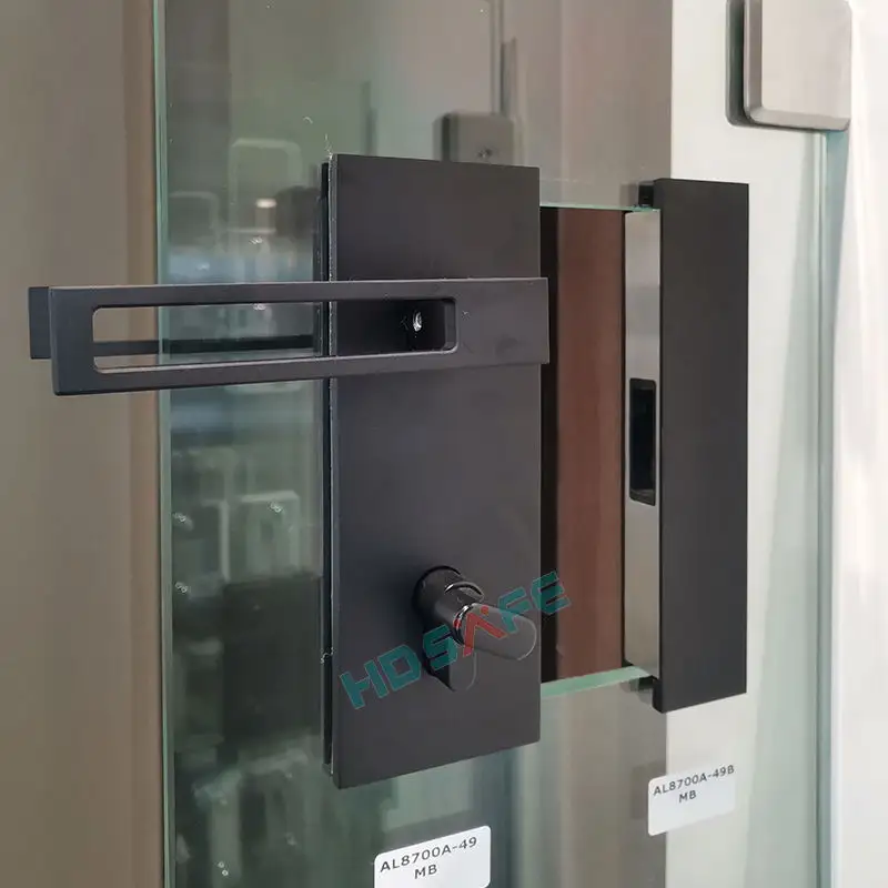 HDSAFE aluminum glass door locks handle set black security door lock with key office 8-12mm glass magnetic glass swing door lock