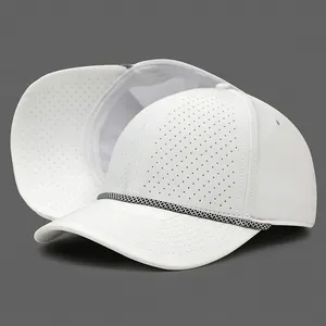 HS62 Quick Dry Polyester 6 Panel Curve Brim Waterproof Laser Cut Hole Perforated Golf Rope Hat Baseball Cap