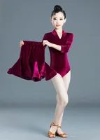 Enfant robe de danse latine ensemble col en V à manches longues vêtements d'entraînement compétition Performance Samba Jazz jupe Costume de danse pour fille