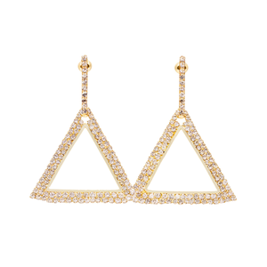 Orecchini a triangolo in cristallo placcati oro per donna, gioielli geometrici moderni da festa, montatura a canale placcata oro 22k - Product Image 1