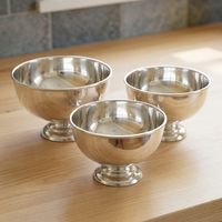 Ensemble de 3 bols à pieds en aluminium poli - Fabriqués à la main, sans plomb, durables, design classique, pour usage domestique