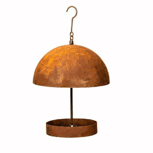 Mangeoire à oiseaux suspendue JH-Mech, design de toit rond, imperméable, en acier rouillé, mangeoire à oiseaux suspendue en métal pour l'extérieur, mangeoire à oiseaux suspendue au mur - Product Image 1