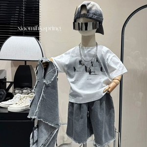 Nouveauté Ensemble de vêtements pour adolescents garçons 3 pièces T-shirt à manches courtes + Gilet <span class=keywords><strong>en</strong></span> <span class=keywords><strong>jean</strong></span> déchiré + Pantalon <span class=keywords><strong>en</strong></span> <span class=keywords><strong>jean</strong></span> Tenue pour garçons - Product Image 4