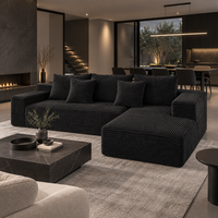 Canapé d'angle en tissu velours côtelé noir en forme de L, canapé moderne pour salon, meubles d'appartement, canapé compressé sous vide