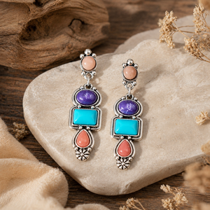 Orecchini Pendenti Vintage con Gemme Colorate, Design Retrò Bohémien, Gioielli di Moda per Donne - Product Image 4