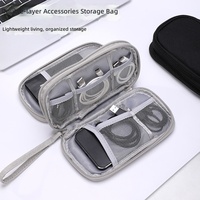 Étui multifonctionnel en cuir double couche pour accessoires numériques et pochette de voyage pour batterie externe avec compartiment pour écouteurs (Style Instagram)