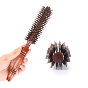 Hair Brush with Boar Bristle and Nylon Teeth for Hair Styling Drying Curling Adding Shine Wooden Round hair Brush