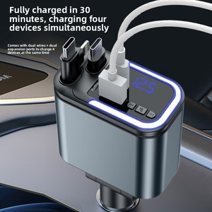 Chargeur de voiture multifonctionnel pour allume-cigare, charge rapide, lecteur <span class=keywords><strong>MP3</strong></span>, lecteur USB Type-C, lecture de musique, télescopique - Product Image 4