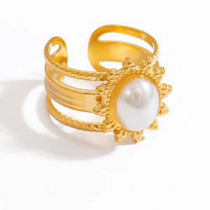 Anillos de Moda Color Dorado con Piedra Natural, Banda Ajustable, Joyería Unisex para Fiesta, Diseño Geométrico, Engaste de Bisel, Origen Yiwu - Product Image 5