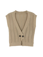 Gilet décontracté pour femme à col en V, cardigan court en tricot avec boutons décoratifs, 100 % acrylique anti-boulochage pour l'automne