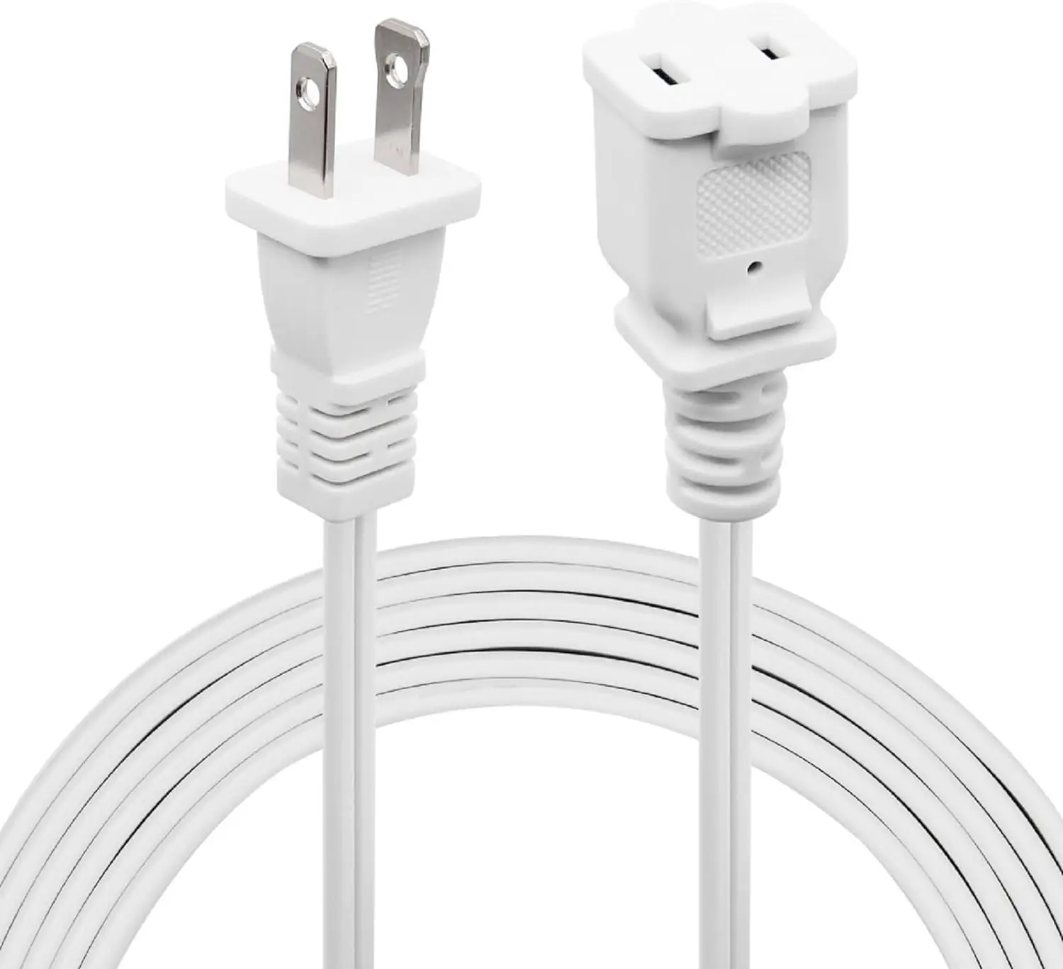 5 Ft US 2 Prong AC Extension Cord Indoor 2 Prong NEMA 1-15P to NEMA 1-15R Saver Power Extension Cord Cable white