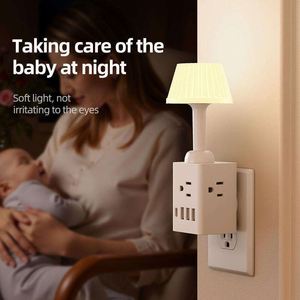 Luce notturna piccola presa multifunzionale con lampada da scrivania, lampada da camera da letto luminosità regolabile, stile nordico Ins - Product Image 3
