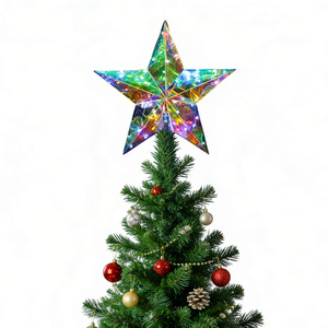 Handcrafted 3D Luminous Prismatic Iridescent <b>Star</b> Christmas Tree Topper Holographic PET USB Powered 20 <b>LEDs</b> Modern Holiday Decor - Product Image 2