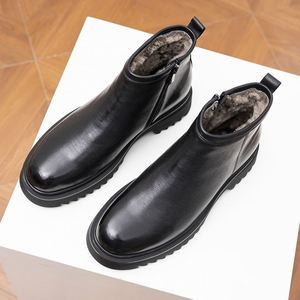 Winter Men's Ankle Leather Shoes Warm and Soft Leather Surface Pure Wool Lining Waterproof Anti-<b>Slip</b> <b>Slip</b>-<b>On</b> Closure - Product Image 3