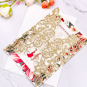 مخصص ليزر قطع نقش حروف استحمام الطفل نباتية لحفلات الزفاف + بطاقة دعوة تصميم فاخر ماريج مع جناح مغلف - Product Image 4