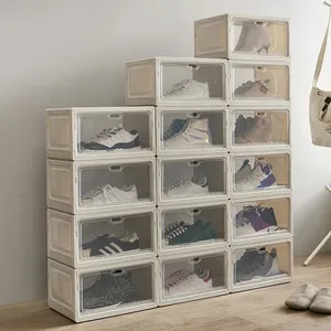 Lüks manyetik akrilik ayakkabı kutusu organizatör konteyner plastik depolama ayakkabı