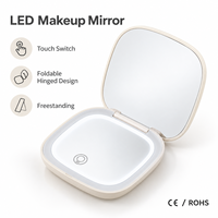 Miroir de maquillage LED carré moderne avec interrupteur tactile, support réglable compact, miroir cosmétique portable pour la maison, la coiffeuse et les voyages