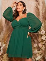 Robes décontractées brodées écologiques pour femmes, taille empire, manches bouffantes, coupe trapèze, longueur genou, grandes tailles, collection Printemps 2023, vente en gros
