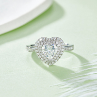 Nouveaux bijoux de luxe tendance, plaqué or blanc, argent massif 925, 1 Carat, Double zircone, bague de fiançailles en forme de cœur