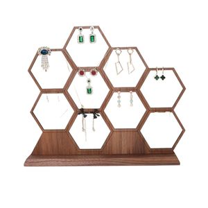 Creative Wooden Jewelry Display Rack Hexagonal Earring Necklace <b>Organizer</b> Solid Wood <b>Desktop</b> Storage Stand Retro Color 5 Layers - Product Image 1