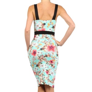 TD stampa floreale Body-Con abito Midi elegante stile formale colletto quadrato impero personalizzabile in alto per il giorno di primavera Club ODM XS XL