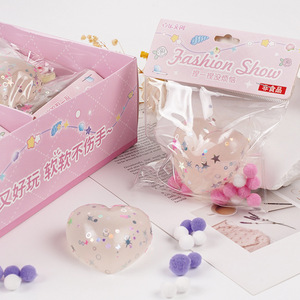 Hot Selling Novelty TPR Transparent Heart with Glitter Powder Pressure Release Soft Pinch Decompression Toys for Kids <b>Boys</b> Girls - Product Image 3