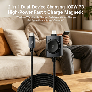 Cable de Carga Rápida 2 en 1 Tipo C PD de 100 W, Cargador Inalámbrico Magnético para Relojes IOS Serie Ultra <span class=keywords><strong>SE</strong></span>, Trenzado de Nailon - Product Image 3