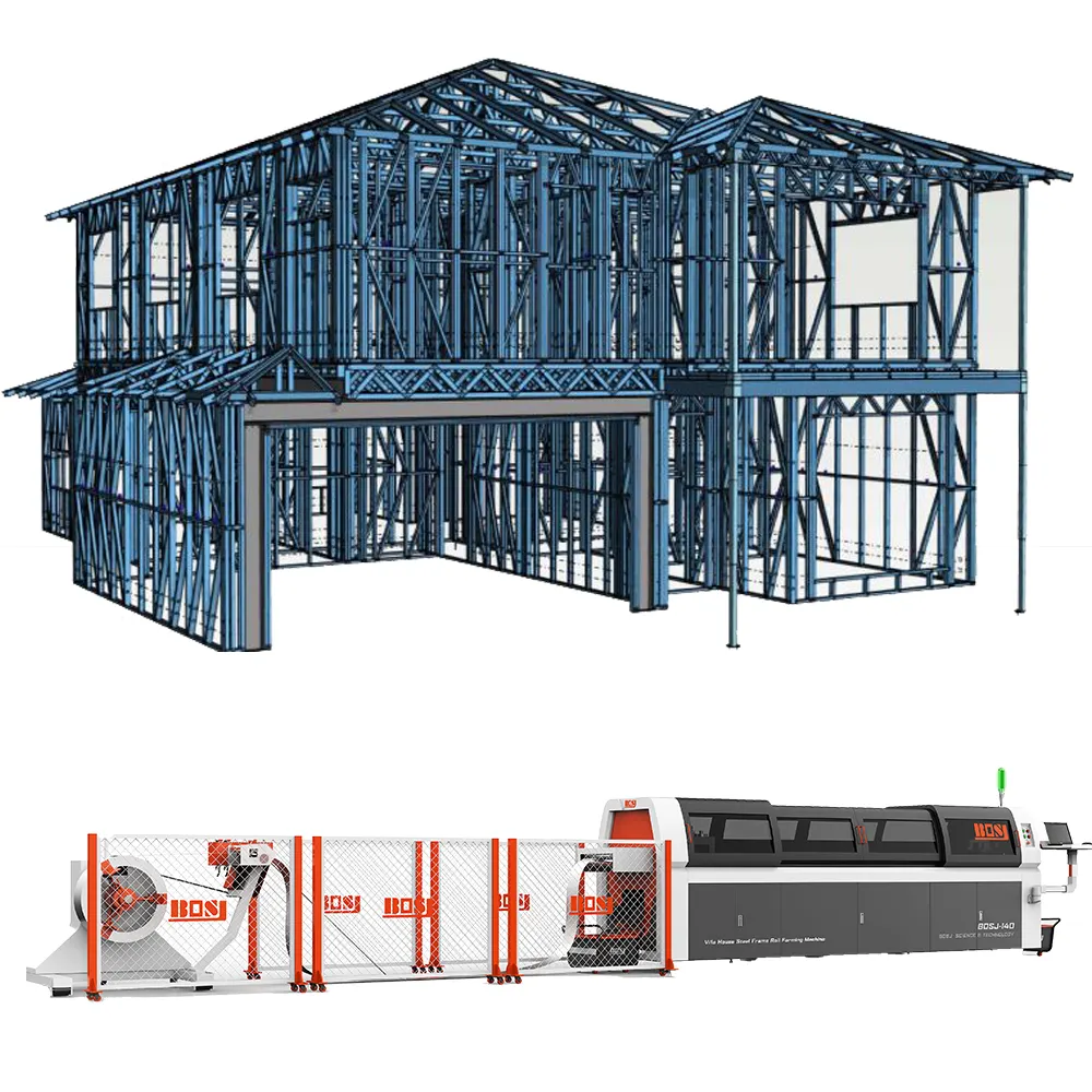 Frame de Aço do Calibre leve Rollforming Máquina Estrutura de Aço Villa Casa Rolo Dá Forma À Máquina