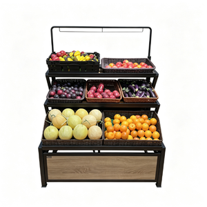 Estantes de Exhibición de Frutas y Verduras Frescas de Doble Cara, Estantes de Madera y Acero <span class=keywords><strong>para</strong></span> Supermercados y Tiendas de Productos Agrícolas - Product Image 3