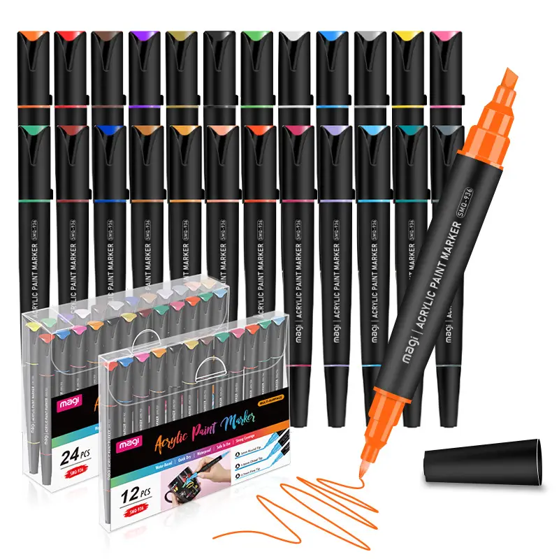 ANI 12/24 colors Double-ended acrylic paint markers DIY Craft graffiti markers pen With Custom Logo