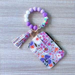 New Fashion Floral Zipper Closure Women's Wristlet Keychain Wallet <b>Small</b> Credit Card Holder Bracelet Key Ring <b>Purse</b> Tassel - Product Image 6