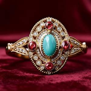 yunnique Luxury <b>Turquoise</b> <b>Ring</b> With Red Stones And Diamonds Court Style Women's Jewelry Gift - Product Image 1