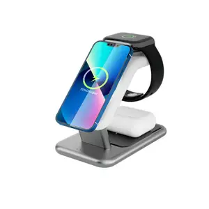 Car Mount Charger 15W 3 In 1 Magnetic Wireless Charger For IPhone 14 13 12 Pro Max Watch 7 6 SE Airpods Pro Fast Charging Dock Station Holder