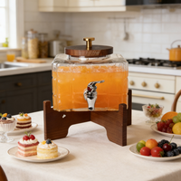 Distributeur de boissons en verre soufflé à la main, design moderne, avec support en bois et couvercle, qualité alimentaire, sans BPA, compatible lave-vaisselle, vente en gros