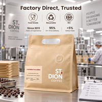 Sac à café en papier kraft imprimé sur mesure avec poignée et valve de dégazage unidirectionnelle, pochette d'emballage à fond plat
