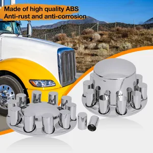 Truck Wheel Hubcap 2 Front And 4 Rear ABS Chrome Axle Cover Kit With 60 Pcs Cylinder 33mm Thread On Lug Nut Covers