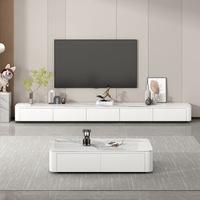 Table basse et meuble TV modernes en verre, style luxe léger, nouveau modèle sur pied avec tiroirs, élargi pour petits salons