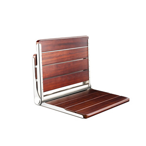 Banc de douche pliable mural Elly 450 mm en bois foncé et acier inoxydable, équipement de sécurité pour salle de bain - Product Image 4