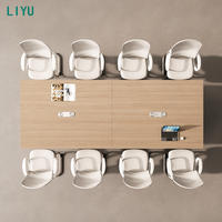 Ensemble de table de conférence et de salle à manger moderne LIYU avec 8 chaises à base de traîneau blanches, table de réunion en bois de chêne clair, mobilier de bureau