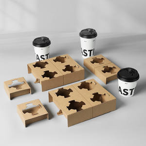 Porte-gobelets en papier kraft pliable, porte-gobelets jetable léger pour café et boissons, design peu encombrant pour un ou plusieurs gobelets - Product Image 1