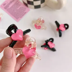 Mini acrylique pinces à cheveux petit mignon coeur élastique pour queue de cheval Barrette crabe pinces à cheveux mode cheveux accessoires pour femmes